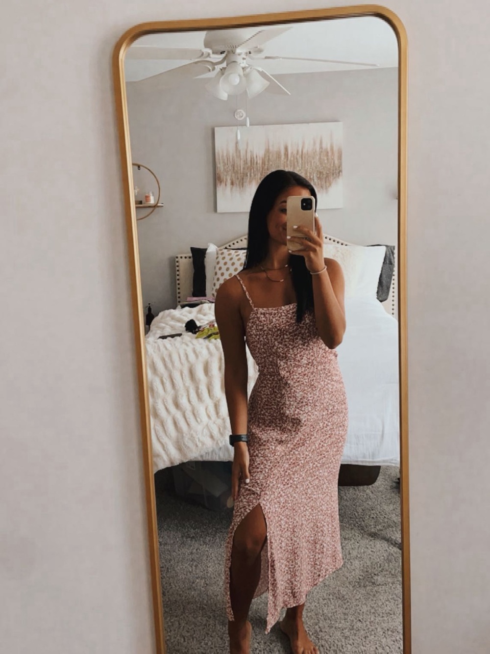 Floral Pink Spaghetti-Strap Midi Dress